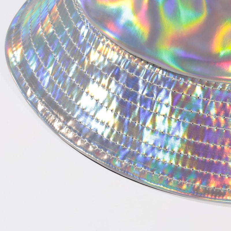 Milakoo Rave Hologram Metallic Bucket Hat Reversible Cap Reflective Waterproof Rain Fisherman Hat - Image 2